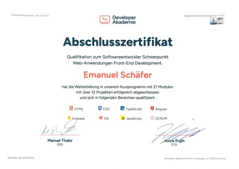 Developer Akademie Zertifikat